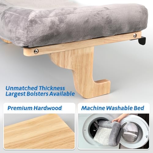 Zakkart Cat Perch for Window Sill with Bolster - Orthopedic Hammock Design with Premium Hardwood & Robust Metal Frame - Cat Window Seat for Large Cats and Kittens - Natural Color Wood Gray Bed, 24''W - color: Natural Color Wood with Gray Bed, size: 24''L