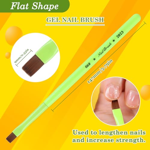 3Pcs Nail Clean Up Brushes, Nail Brushes for Cleaning Polish Mistakes | Clean Up Brushes with Flat, Angled and Round Tips for Polish Mistakes, Cuticle Edges, Gel Cleanup and Nail Art Manicures - color: Fluorescent Green