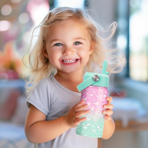 SANDJEST Mermaid Water Bottle - Kids Water Bottle with Straw Lid - 12 Oz Insulated Stainless Steel Water Bottles for Kid Girl - Travel Cup for School Sports - color: Mermaid 1