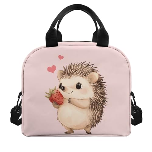 Strawberry Hedgehog Backpack Set with Lunch Box, Water Bottle Pouch, and Pencil Case for Boys & Girls, 1St Grade Large Bag Junior High School Toddler Adjustable Bookbag for Children's Day - color: Strawberry Hedgehog