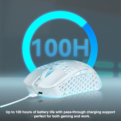 SOLAKAKA SM600 White Wireless Gaming Mouse,Tri-Modes BT5.1/Type-C Wired/2.4G Wireless Mouse with 2 Side Buttons, Programmable Macro Gamer Mouse with RGB Light for Laptop/PC/Mac - color: white