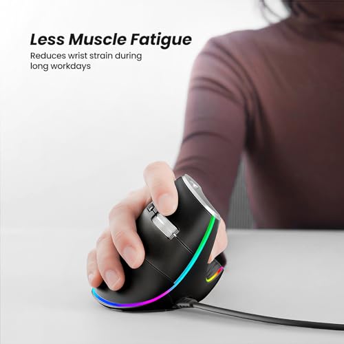 Nulea M504 Wired Vertical Mouse, USB Optical Ergonomic Mouse Wired with 4 Adjustable DPI, 11 RGB Backlight Modes, Compatible for Laptop, PC, Desktop, Mac, Black - color: B-Black