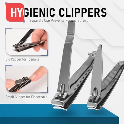 firiKer Nail Clippers with Nail File,Fingernail Clipper,Toe Nail Clippers | Nail Clipper Set ( Gray), Large for Toenails,Small for Fingernails, Used Separately, Ideal Gift for Men and Women - color: Gray