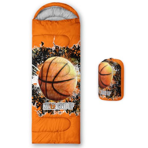 QOOMO Camping Sleeping Bags,3 Season Warm & Cool Weather,Lightweight,Waterproof Sleeping Bags for Adults & Kids,Traveling,and Outdoors,Camping Gear Equipment - color: basketball