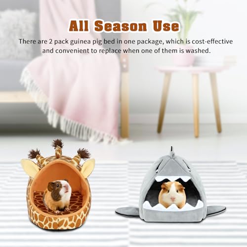 YUEPET Guinea Pig Bed 2 Pack, Washable Guinea Pig Hideouts, Shark & Giraffe | Guinea Pig Hideout, Guinea Pig House, Soft Plush Fabric, Washable Cave Beds, Anti-Slip Bottoms, Shark & Giraffe Designs - color: Shark and Giraffe