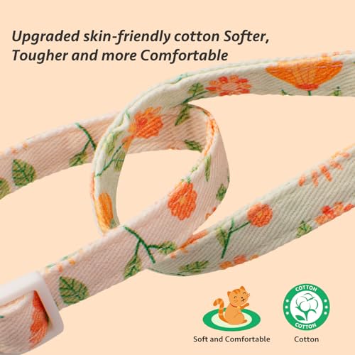 2 Pack Cotton Cat Collar Beige and Green Flowers Cute Kitten Cat Collar | Breakaway Breathable Soft material With cute pendants with Bell - color: Beige&Green