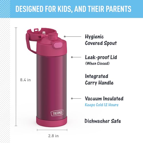 THERMOS FUNTAINER Water Bottle with Spout, 16oz, Dark Pink | Kids Stainless Steel Insulated Water Bottle, Keeps Drinks Cold Longer for School & Play, BPA-Free - color: Dark Pink, size: 16 Ounces