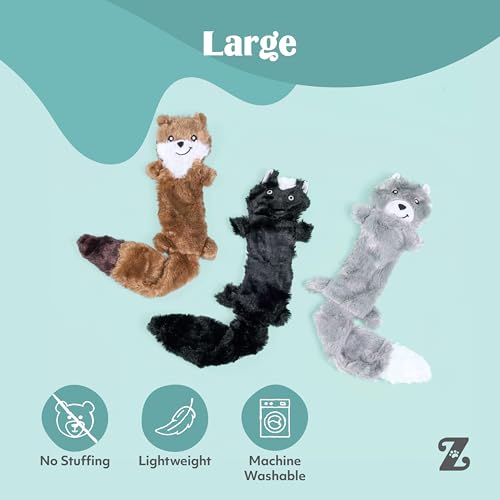 ZippyPaws Skinny Peltz No Stuffing Dog Toy Pack to Keep Them Busy - 18" | For Medium and Large Dogs, Squeaky Pet Toys, Unstuffed Chew Toys, Soft Plush Variety Pack, Weasel, Skunk, and Wolf - style: Weasel, Skunk, Wolf - Large (3-pack)