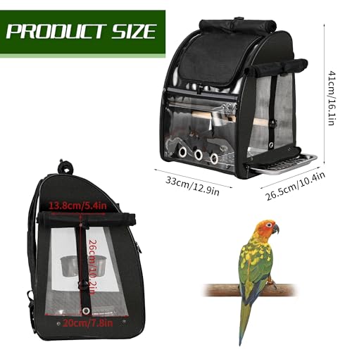 Bird Carrier Bag with Indestructible Stainless Steel Mesh, Bird Travel Cage with Stand, Easy to Clean Backpack for Parrot, Portable Bird Travel Bag, Black - color: Black