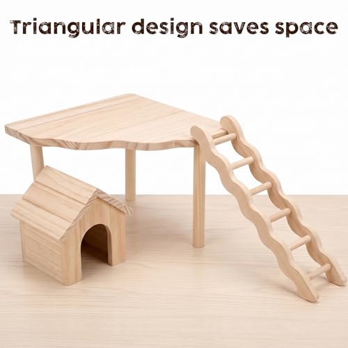 1 Pcs Hamster Platform Small Animal Resting Area 6.6'' L 5'' H Wood Stand Hamster Play Wooden Platform for Gerbils Dwarf Syrian Hamsters Mice Degus or Other Small Pets(Triangle)