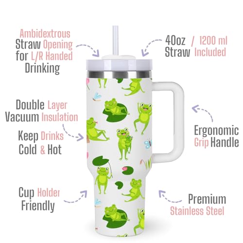 momocici 40oz Frogs Tumbler with Handle Gifts for Women.Frog Lover Cups Tumbler Gifts for Women.40 oz Birthday Christmas Frog Cup Tumblers for Frogs Lover. - style: Frog