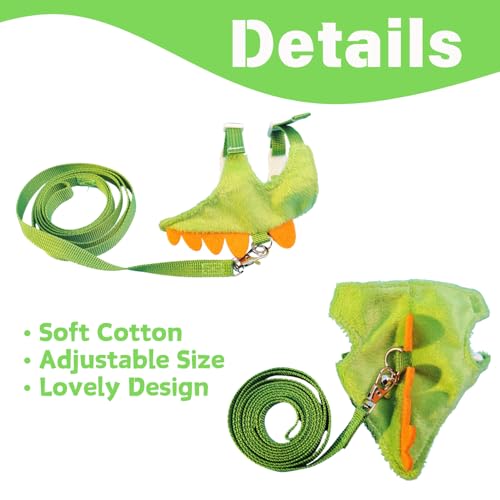 Ferret Harness and Leash Set Cute Dinosaur Design Soft Mesh Small Pet Harness Vest with Safe Bell Walking Clothes for Small Animals Ferret Rabbit Guinea Pig Squirrels (Green) - color: Green
