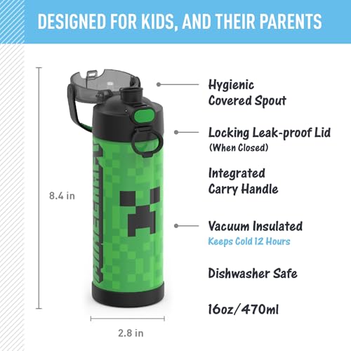 THERMOS FUNTAINER Water Bottle with Spout, 16oz, Minecraft | Kids Stainless Steel Insulated Water Bottle, Keeps Drinks Cold Longer for School & Play, BPA-Free - color: Minecraft, size: 16 Ounces