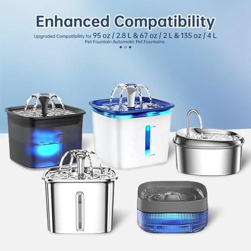 16 Pcs Cat Water Fountain Replacement Filters-8 Pack Cat Fountain Filters with 8 Pack Sponges, Enhanced Compatibility Pet Fountain Filter Fit for 95oz/2.8L 135oz/4L 67oz/2L Pet Drinking Fountain