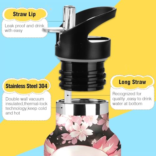 Pink Axolotl Girls Insulated Water Bottle with Straw Lid,Vacuum Stainless Steel Mug Leakproof Tumbler Flask Cherry Blossom Kids Water Bottle for Sports Travel School,20oz - color: Pink Axolotl