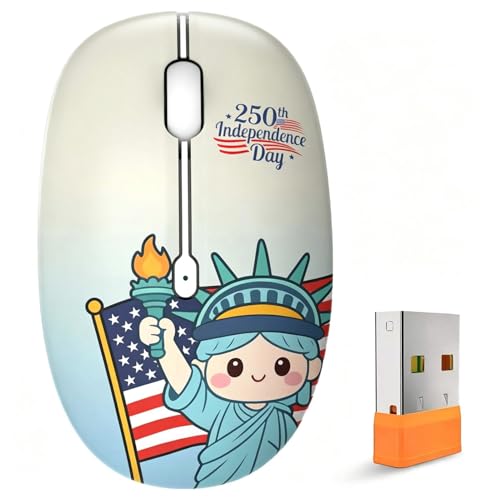 FMOUSE Cute 250th Anniversary Silent Wireless Mouse for Back to School 2026 | Statue of Liberty Patriotic Pattern for Teens & Students | AA Battery Powered | Compatible with Laptop Mac iPad Tablet PC - color: Liberty Statue
