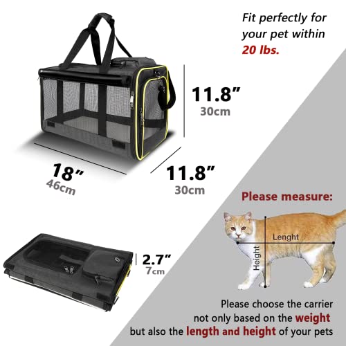 GAPZER Cat Carrier for Large Cats 20 lbs+ Soft Pet Kennel Bag for Small Dog | Privacy Protection Big Kitten Car Travel Cloth Carry Bag up to 20 lbs, Small Animal Portable Mesh Kennel Cage for Vet Visits - color: Black-Yellow