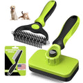 Professional 3PCS Self Cleaning Slicker Brush & Pet Grooming Rake & Flea Comb for Dogs,Cats and Horses | Double-Sided Dematting Comb & Skin Friendly Deshedding Grooming Tool | Pet Supplies (Green) - color: Green