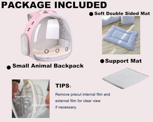 Portable Small Animal Backpack Travel Breathable Pet Carrier Bag Cages for Guinea Pig, Rabbit, Bearded Dragon, Squirrel, Tortoise, Bird, Lizard, Sugar Glider - color: Pink