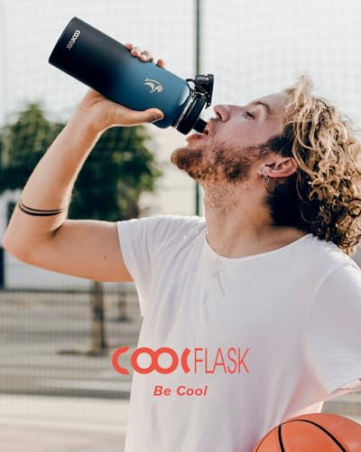 Coolflask 40 oz Water Bottle Insulated with Straw & 3 Leakproof Lids | Water Flask Stainless Steel Triple-Wall Vacuum,Cold 48+h,Dishwasher Safe,Wide Mouth, BPA-Free,Carrier Bag,for Gym,Hiking - color: Samurai Cyan, size: 40 Ounces