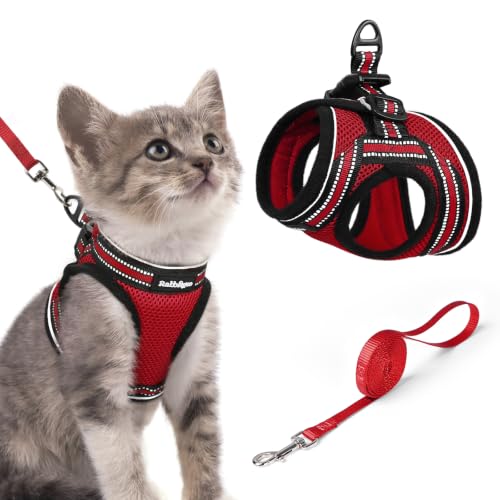 rabbitgoo Cat Harness and Leash Set, Step-in Soft Vest, Red | Escape Proof, Lightweight, Easy-on & Adjustable, Hook & Loop with Buckle, Reflective, for Kittens & Small Cats Walks, S - color: Red, size: S