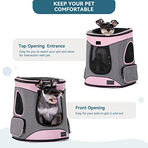 Petsfit Dog and Cat Backpack Carrier, Padded Waist Support, Up to 18 lb | 13.5 x 12.5 x 17.5 in; reinforced frame, 600D Oxford, 4 mesh panels, lockable zippers, safety tether and washable mat. - color: aPink