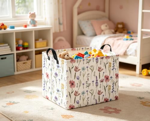 Rectangular Baby Kids Storage Basket for Home Kitchen Girls Cute Toy Storage Bin Organizer Shelf Book Room Decor(Flower) - color: Flower