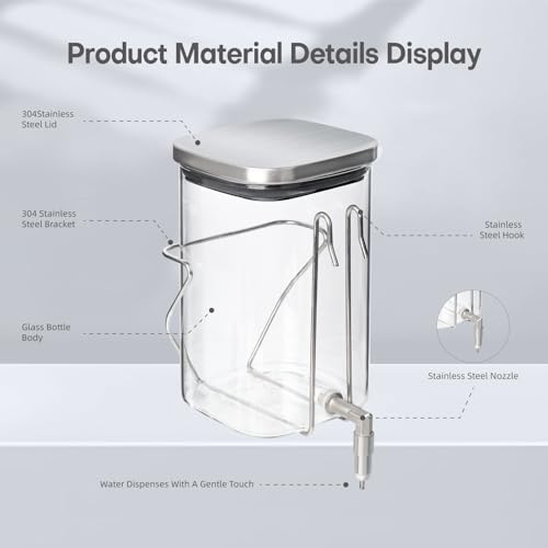Premium Stainless Steel & Glass Pet Water Bottle - Firing Pin No-Drip Dispenser for Rabbits/Parrots/Rodents | 3 Size Options with Universal Cage Mount (350ml) - size: 350ml