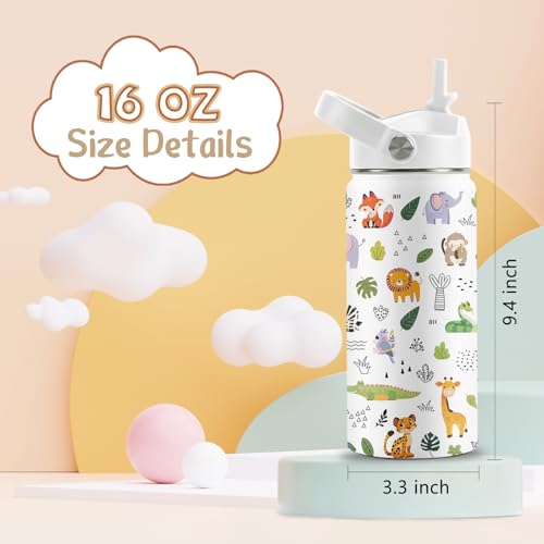 Animal Lovers Gifts,16 oz Water Bottle with Straw Lid, Animals Water Bottle | Stainless Steel Insulated Tumbler, Cute Wildlife Animals Cup Gifts for Birthday Christmas - color: Forest Animals