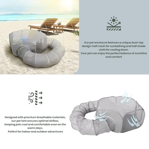 X-ZONE PET Portable Cat Play Tunnels, Catio Outdoor Enclosed Tent Playpen with Tunnel, Indoor Enclosure for Cats & Small Animals, Gray - color: Light Gray