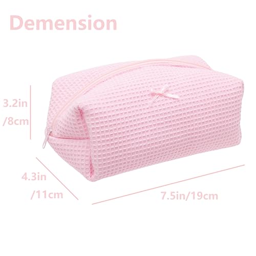 PAZIMIIK Cozy Makeup Bag for Women,Zipper Cosmetic Pouch,Waffle Candy Pink | Soft Cosmetic Organizer for Makeup,Skincare,Toiletries,Daily Beauty Essentials,Purse,On-the-Go,Bridesmaid Gifts - color: Waffle Check Pink