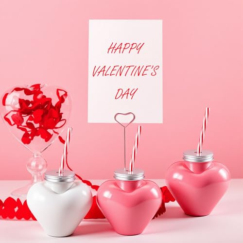 Sliner 20 Set 17 oz Mothers Day Heart Bottles with Straws Including Plastic Drink Empty Heart Bottle Straws Caps for Mother Day Mom Gifts Party Juice Milk Cup Drink Water Container - style: Heart