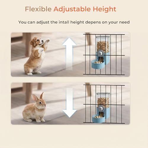 41 oz Hanging Gravity Feeder for Small Animals, Rabbits & Guinea Pigs | Adjustable Cage Height | No-Open-Cage Refill | Space-Saving | Clear Reservoir | Versatile Food Compatibility - color: Blue