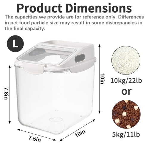 Fhiny 11LB Dog Food Storage Container, Airtight Pet Treat Bin Translucent Dry Food Grain Storage Barrels Sealed Bucket Moisture-Proof Plastic Cat Puppy Food Bin with Seal Locking Lid Keep Fresh - size: L:10"L x 7.5"W x 10"H