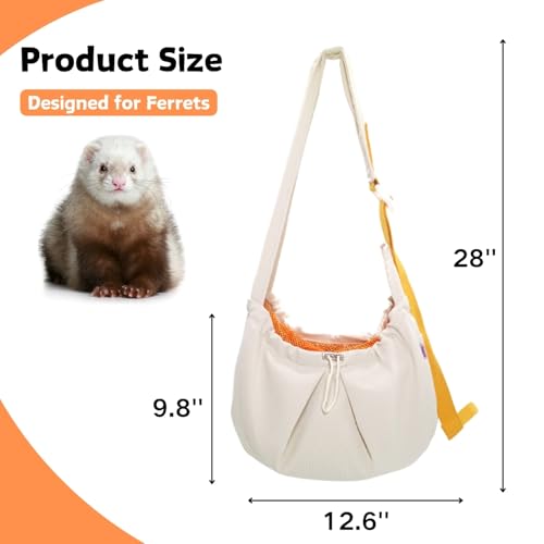 Ferret Sling Carrier - Pet Carrying Bag with Adjustable Strap Hands Free Shoulder Bag Crossbody Travel Slings Soft Small Animal Bonding Pouch Front Backpack for Ferret Rabbit Puppy Kitten (Beige) - color: Beige
