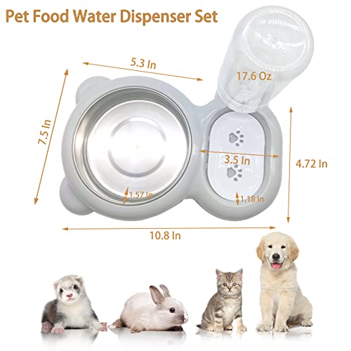 Tfwadmx Pet Double Dishes Rabbit Food Water Dispenser Set Cat Self Filling Bowls No Spill Dog Automatic Waterer Bottle Anti Gravity Feeder Cute Detachable Stainless Steel Bowl for Kitten Puppy Bunny - color: Grey