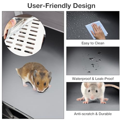 Guinea Pig Cage with Wooden Stand - Hamster Cage, Small Animal Cage Anti Chew Ramp, Hideout, Platform, Pull Out Tray (Grey, L) - color: Grey