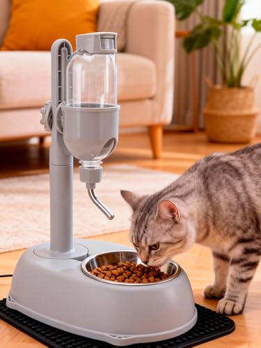Pet Water Dispenser, 2 in 1 500ml Standing Water Dispenser | Dog Water Bottle Dispenser, Multifunctional Detachable Height with Stand for Dogs Cats