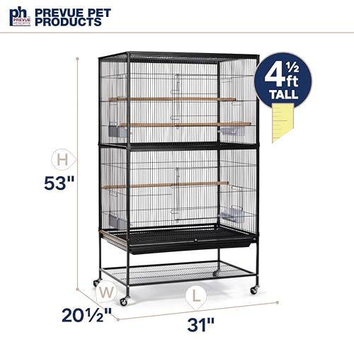 Prevue Pet Products Steel Bird Flight Cage with Wheels - Black, Large | Large Birdcage for Parakeets, Canaries, Finches, Cockatiels, Lovebirds, & Green Cheeks, Metal Standing Birdcage - color: Black