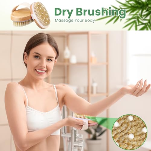 Gejoy 10 Pcs Dry Brushing Body Brush for Lymphatic Drainage Exfoliating Brush with Massage Nodule Dry Skin Body Scrubber Cellulite Shower Circulation Dead Exfoliator (4.92 x 2.56 Inches,Wood Color) - color: Massage Version