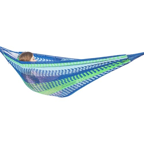 Handwoven Mayan Hammock, Thick Soft Rope Double Hammock for Outdoor Outside & Indoor, 600 lbs Capacity Heavy-Duty, Includes Tree Straps, Carabiners & Carry Bag(Lake Superior, X-Large) - color: Lake Superior, size: X-Large