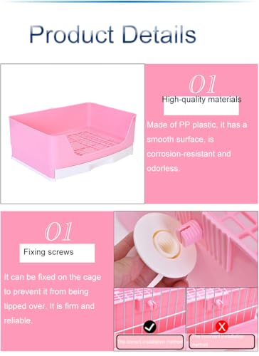 Rabbit Litter Box,Bunny Supplies,Large Pet Litter Pan Trainer with Drawer Corner for Rats Hamsters Ferret Bunny Guinea Pigs Chinchilla Small Animals (Pink) - color: Pink