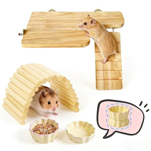Hamster Wooden Platform Tunnel Ladder Hideout Playhouse Hamster Game Climbing Toy with Cage Accessories for Small Pets Dwarf Syrian Mice Degus Gerbils Squirrel (Lullaby)