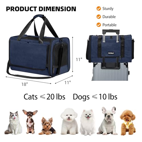 Cat Carrier for Travel, Soft-Sided, Top Loading, Privacy Curtain, to 20 lbs | Medium Pet Carry Bag Nervous Cat, Vet Visits Car Transport, Luggage Sleeve Suitcase Attachable Small Puppy Crate Kennel Navy - color: Navy