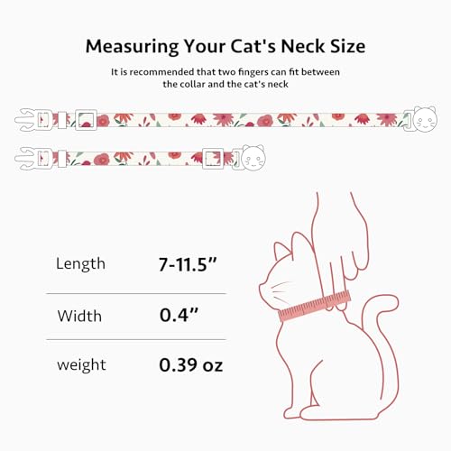 2 Pack Cotton Cat Collar Green and Red Flowers Cute Kitten Cat Collar | Breakaway Breathable Soft material With cute pendants with Bell - color: Green&Red