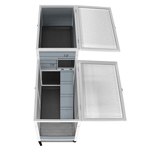 GDLF 58" Rabbit Hutch, Bunny Cage Indoor with Wheels & Cleaning Tray | 58"L x 17.8"W x 34.6"H, 2-Level Design with Wheels, Ramp & No-Leak Cleaning Tray for Rabbits, Guinea Pigs and Small Animals