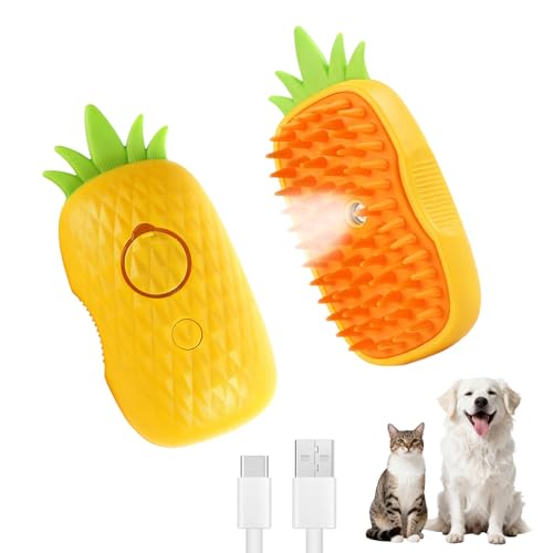 Cat Steam Brush for Shedding, 4 in 1 Rechargeable Steam Brush for Cats and Dogs, Anti-Static, Massage, Cleaning, Shedding & Combing All in One! (Yellow) - color: Yellow