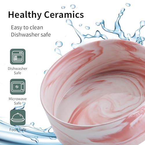Raised/Elevated Ceramic Dog Bowl for Small Medium Sized Breeds,Dog Food Water Bowl with Stand,6 in Non Slip Heavy Pet Feeding Dish 3.6 Cups/ 850 ml /28 OZ Marble Pink - color: Marble Pink, size: 6 in