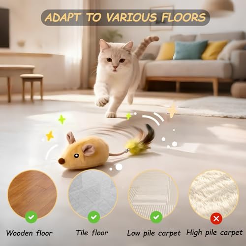 Interactive Mouse Cat Toy, Automatic Moving Fake Rat Mouse Cat Toy, Realistic Rechargeable Dog Mouse Toy with Sound & Feather & Bell, Prank Joke Scary Trick Rats for Cats Dogs - color: Yellow