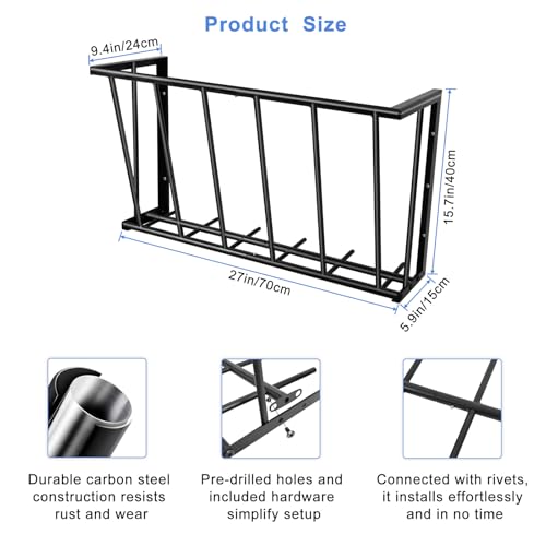 2-Pack Wall Mount Hay Feeder for Goats, 27-Inch Long Hay Rack for Horses | 27"L x 9.4"D x 15.7"H Wall hay feeder and goat hay feeder,each 16-gallon goat feeder, wall mounted hay feeder for horses - size: 2 pcs 27'' Long